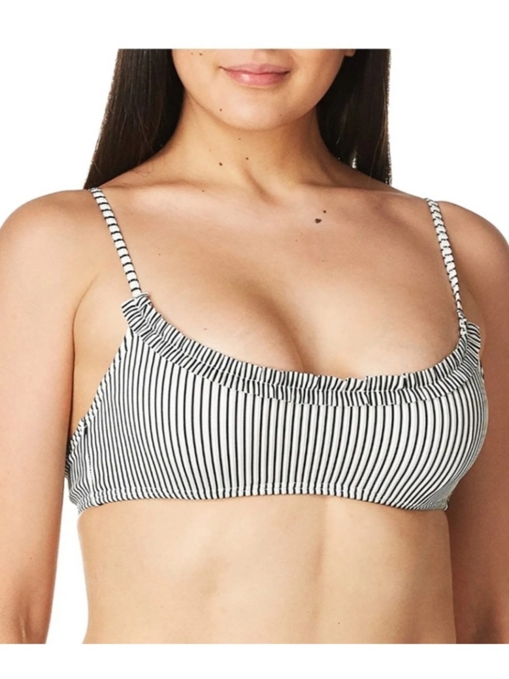 Roxy bico mind of freedom Striped Ruffle Trim Bikini Top in Black & White L